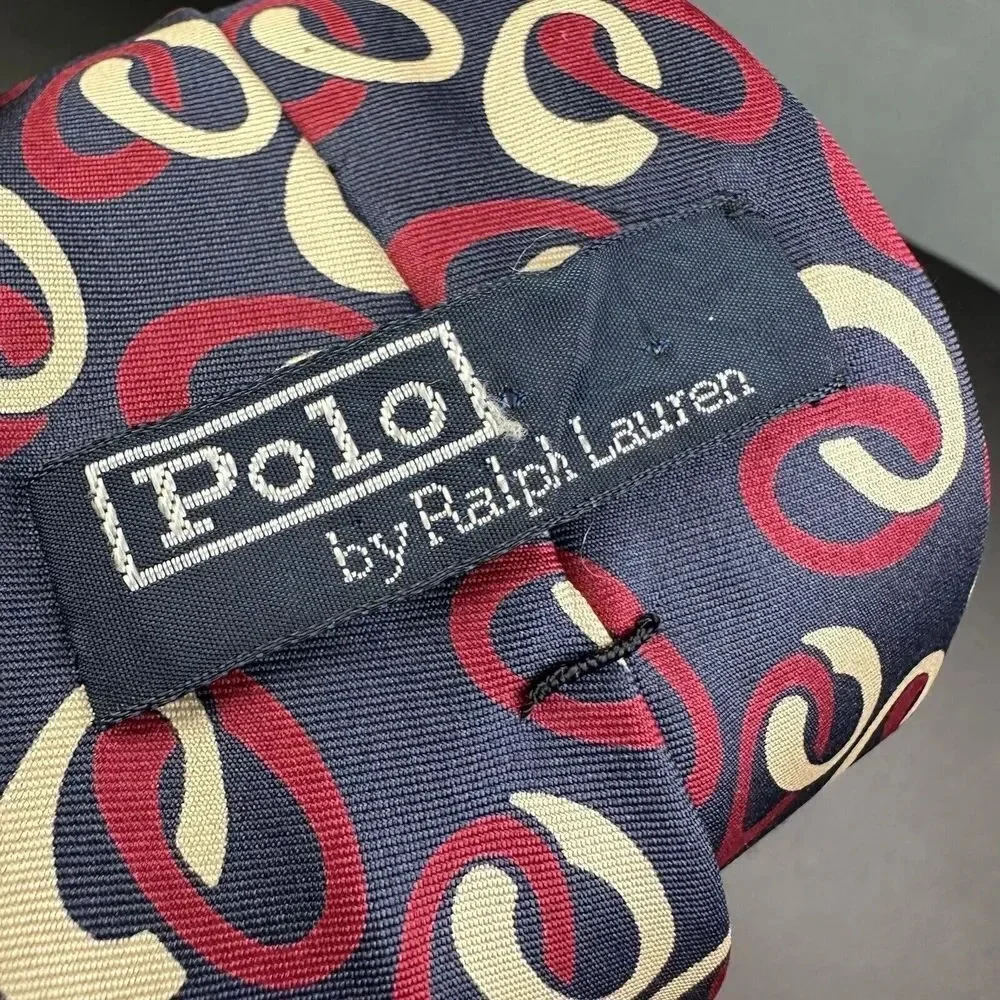 Vintage Polo Ralph Lauren Silk Tie Mens Navy Geometric Handmade in USA Necktie*